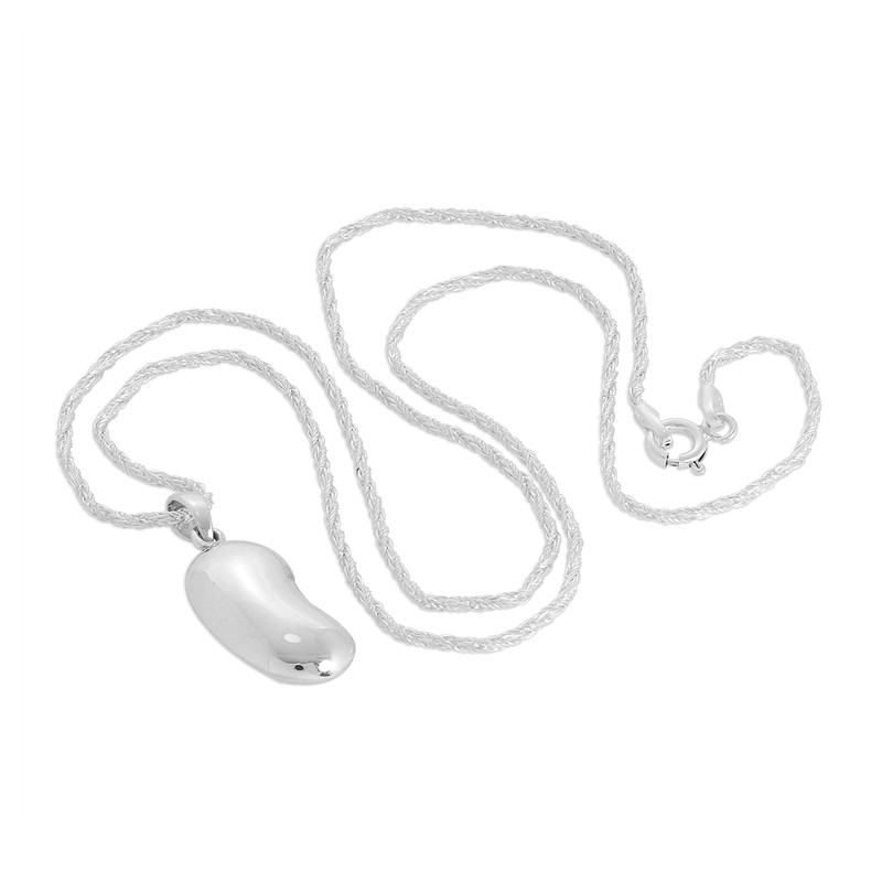 jewellerybox Sterling Silver Kidney Bean Necklace 18 Inches Chain