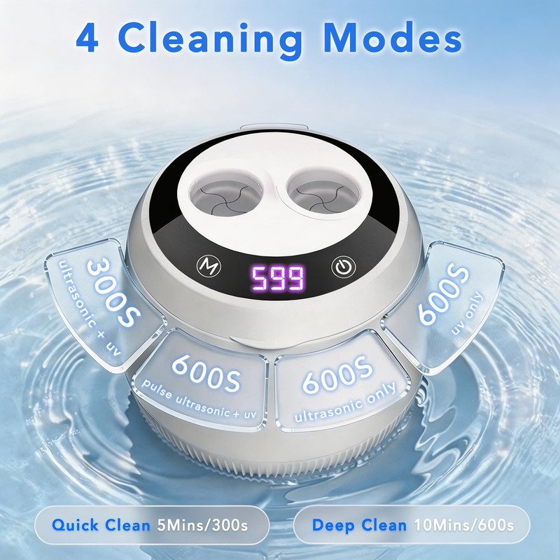 Xbeauty 48kHz Ultrasonic Retainer Cleaner Machine 200mL Cleaning Pod, White