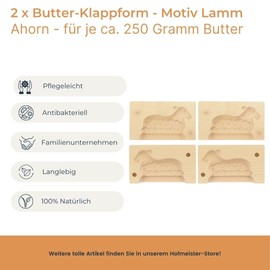 2 x Hofmeister Butter Folding Mould Wooden 2-Piece Lamb 14 cm - 3D Maple Wood Butter Mould Hand Carved in Germany