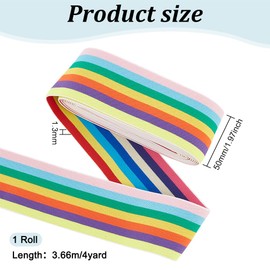 FINGERINSPIRE 3.65 m Nylon Elastic Band, 50 mm Wide, for Sewing, Elastic Bands, Flat with Striped Pattern, Elastic Band, Rainbow Elastic Lace Trim for Dress, Waistband, Wig Bands, Sewing