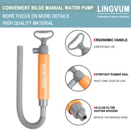 LINGVUM Bilge Pump for Kayak Canoe and Boat - 17 Inch Manual Portable Kayak Hand Water Pumps with Reversible Hose Orange