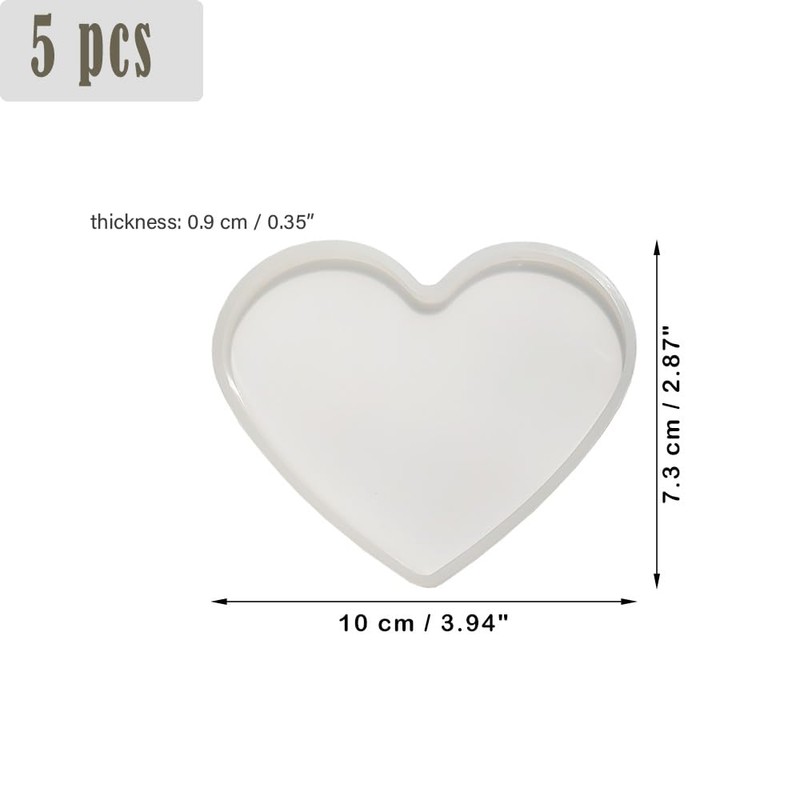 5Pcs Heart Epoxy Molds 4 Inch Resin Heart Shape Coaster