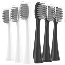 Toothbrushes Replacement Heads Compatible with Burst Sonic Electric Toothbrushes, Two-Color Set (Black, White), 6-Pack