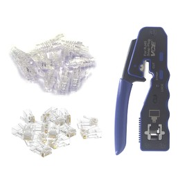 VCE Pass Through RJ45 Crimp Tool Kit, 3-in-1 Ethernet Crimper with 25PCS Cat6 Pass-Thru Connectors & Protection Covers