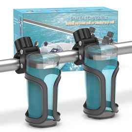Boat Rail Cup Holder - Fits Bimini Top Rail/Grab Bar/Pontoon - 360° Rotating Elastic Grip - Tool-Free Install - Holds 20-40oz Cups for Jet Ski/PWC/Pontoon, Boat Accessories for Boat Parties