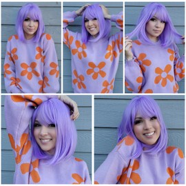 BEAUTIFA Purple Bob Wig with Bangs for Women 12 Inch Short Straight Lavender Wigs Synthetic Colored Wigs