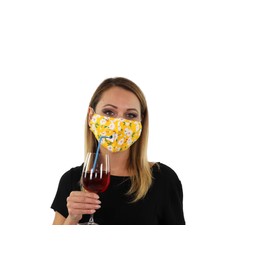 Yellow Reusable Face Masks with Hole for Straw, Floral Print, 3 Layer Cotton, Filter Pocket, Nose Strip, Adjustable Ear Loops (Pack of 2 Masks)