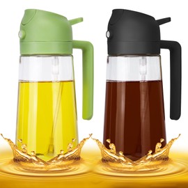 CJT 2 Pack Oil Dispenser Bottle for Kitchen, 2 in 1 Olive Oil Sprayer and Oil Dispenser, 16.5OZ/470ML Glass Oil Spray Bottle with Premium Nozzle for Cooking,BBQ, Air Fryer,Salad,Baking(Green & Black)