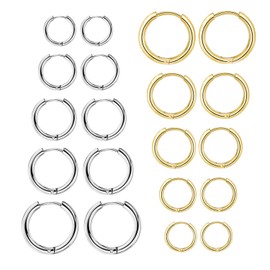 10 pares de Aretes de Aro Pequeños de Acero Inoxidable, Aretes de Aro de Ligeros para Hombres Mujeres, Múltiples Piercing Cartílago Pendientes de Aro Stack Joyería(8/10/12/14/16mm)