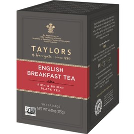 Taylors of Harrogate English Breakfast, Black Tea, Pillow Tea Bags, 50 Count (Pack of 1), Rich, Bright & Malty, Caffeinated, Enjoy Hot or Iced, 50 Teabags