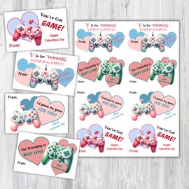24 Video game school class kids Valentines day cards, gamer