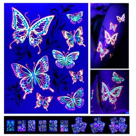 Blacklight Glow Party Temporary Tattoo-1 Sheet -Buttterfly