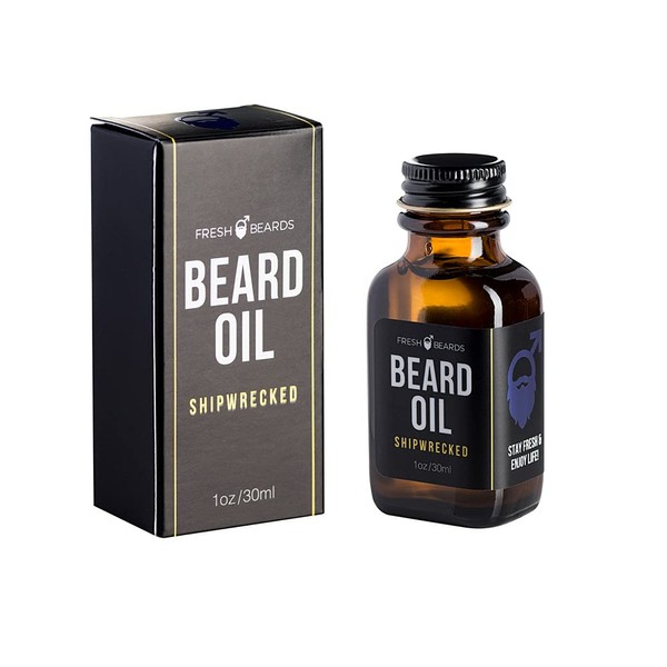 Fresh Beards Shipwrecked Beard Oil - Bay Rum, Clove, and Caribbean Spice Fragrance - Scented Mens Beard and Mustache Oil - Soothing Anti-Itch Moisturizer & Softener for Dandruff Prevention and Healthy Beard Growth