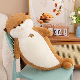 Gisqis Otter Stuffed Animal 27.5" Big Stuffed Otter Plush Toy Cute Seal Plush Sea Otter Animal Plushies Decor Birthday Gift for Kids Girlfriend Yellow