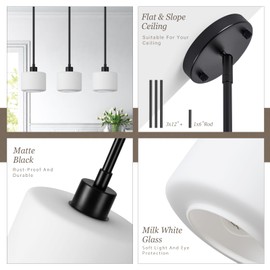 Osimir Milk Glass Pendant Lights Kitchen Island, 1-Light Modern Black Hanging Light Fixtures with Rods, Mini Kitchen Pendant Lighting Over Island for Sink Bathroom, OS-YQ8153-1PBK