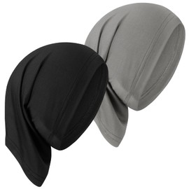 Boyiee Pack of 2 Hijab Headscarves Hijab Tube Elastic Hijab Underscarves Breathable Hijab Caps for Women, Black, grey