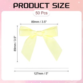 PATIKIL 50 Pcs Satin Ribbon Twist Tie Bows 3.5 Inch Small Craft Bows for DIY Gift Wrapping Champagne Bottle Wedding Christmas Birthday Decor, Yellow
