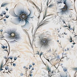 BEETAL Silver Floral Grey/Blue/White Poppy Flowers Peel and Stick Wallpaper Easy Peel Off Contact Paper Stick on Adhesive Wall Paper for Bathroom Waterproof Renter Friendly