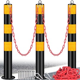 VNAKER Safety Bollard Post, Bollards Steel 37 inch, Night Reflective Design, Traffic Bollards for Driveway, Warehouse, Parking Barrier (3 Pcs)