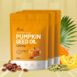 VivoNu Organic Pumpkin Seed Oil Capsules,Cold Pressed Pumpkin Seed Oil with Saw Palmetto Capsules, for Prostate Health, BPH Support, Hair Growth & Bladder Control - Non-GMO, Sugar-Free, 300 Softgels