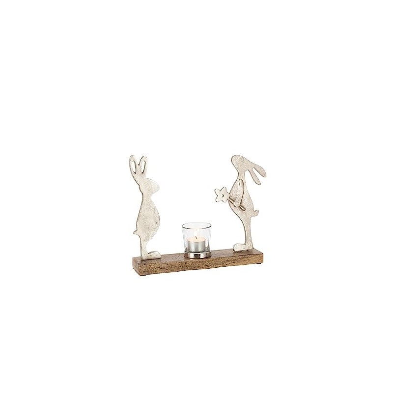 Tea Light Holder Rabbit Mango Tree Metal Silver Natural