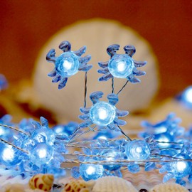 Impress Life Bay Marina Theme Ocean String Lights, 40 LEDs Blue Crab 10 ft Length Decorating Lights with Remote for Indoor, Covered Outdoor, Wedding, Birthday, Bedroom, Patio, Parties Decoration
