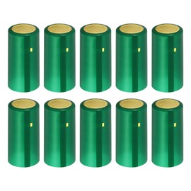 uxcell 100Pcs PVC Heat Shrink Capsules Wine Bottle Capsules Shrink Cap Wrap with Tear Tab Shrink Top Cover for Wine Cellars and Home Kitchen, Green/Gold 30x60mm