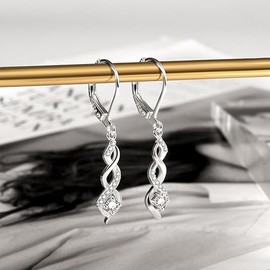 14K Gold Drop Dangle Earrings for Women Cubic Zirconia Hanging Dangle Earrings Long Infinity Drop Earring Leverback CZ Earing for Jewelry (Silver)