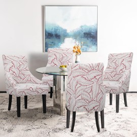 Lellen Wingback Chair Covers with Pattern - Chair Cover for Dining Chairs Wingback Side Chair Slipcover Wing Chair Slipcover Reusable Arm Chair Protector Cover for Dining Living Room （Reed Leaf，4PCS）