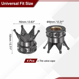 PATIKIL Crown Tire Valve Stem Caps, 4 Pcs Tire Valve Caps Vehicle Car Tire Air Caps Covers with O Rubber Ring Universal for Bicycle SUV Automotive, Grey