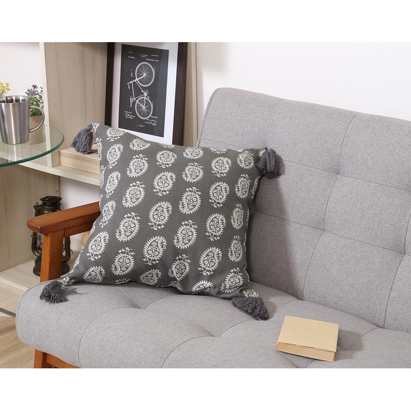 Fujiboeki Cushion Cover 45×45 Gray 100% Cotton With Tassel Paisley