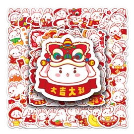 50PCS Cute Cartoon Rabbits Sticker Decoration Festive Red 2023 New Year Stickers for Scrapbook Planners Gift Packing Scrapbooking Album Planner Journal Arts DIY Craft