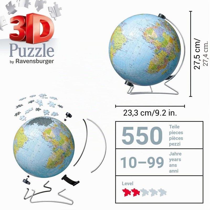 Ravensburger - Puzzle 3d Globo Terrestre Impara La Geografia |