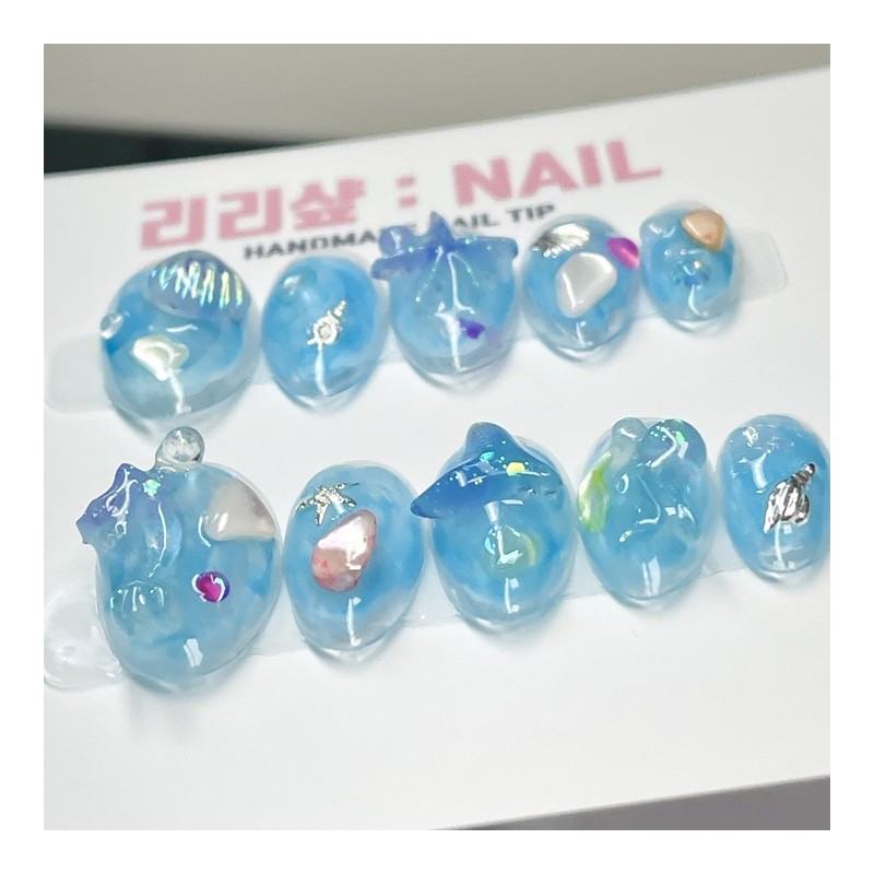 Handmade nail tips in the undersea world - Coffin /