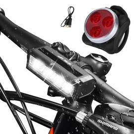 Juego de Luces de Bicicleta de Montaña para Conducción Nocturna, Faro Recargable de 1000 Lúmenes con Función de Banco de Energía, Luz Trasera de Advertencia de Bicicleta Impermeable con 3 LED, 2000mA