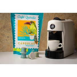 Cafe Quindio Compostable Coffee Pods, compatible with Nespresso Original machines - Genova Single Origin Coffee - 25 Pods/Bag