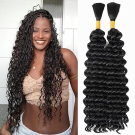 Deep Wave Bulk hair for Braiding Wet and Wavy Micro Braiding Hair No Weft Faux Deep Wave Braids Hair Extensions for Box Boho Braids 165g with 2Bundles #1B (28Inch)