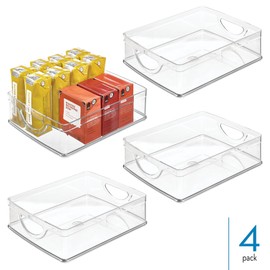 InterDesign iDesign Plastic Stackable Pantry Bin - Storage Bin with Handles for Cabinets or Fridge - Set of 4 - Clear