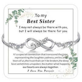 Infinity Bracelet Gifts for Mum,Sister,Grandma,Daughter, Silver-Plated Bracelets for Women, Teen Girls, Adjustable Ladies Bracelets, christmas gifts, Birthday Valentines Day Graduation Gifts(Sister)