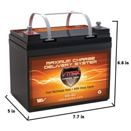 VMAXTANKS V35-857 12V 35AH AGM Marine Deep Cycle Battery for Berkley BTX25 - Saltwater Electric Trolling Motor (12V 35AH, GROUP U1, 7.7"x 5"x 6.1")