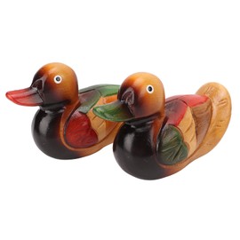 2 Pcs Duck Ornament, Hand Painted Wooden Mandarin Duck Statues Hand Carved Figures Wedding Gifts Accents Duck Figurine Rustic Home Decorations for Living Room Wedding Table Decor