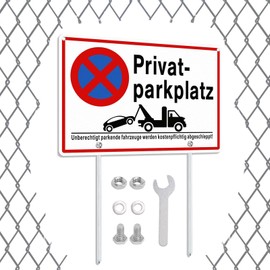 Private Parking Sign, Sign, Private Parking with Post Holder, Aluminium, 30 x 20 cm, Vehicles Will Be Towed Parking Signs Private Property