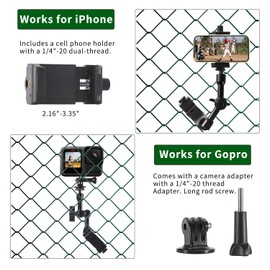 Fence Mount for Mevo Start Aluminum Game Changer Mounting Kit with Dual 1/4 Mount Points, Compatible with GoPro/Cell Phone, All Metal Arm for Recording Baseball/Softball and Tennis Game