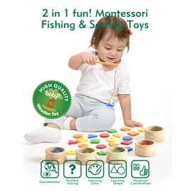 Boby Montessori Wooden Magnetic Fishing Game Child Toys Shape&Colors Sorting Cupcakes for Toddlers 2-4 Years Matching Games for Toddlers