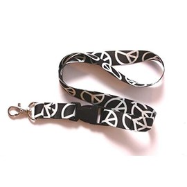 Lanyard/Landyard/Collar - Peace Pace Sign on Black - Keyholder/Strap