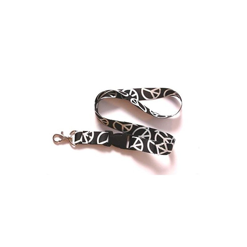 Lanyard/Landyard/Collar - Peace Pace Sign on Black - Keyholder/Strap