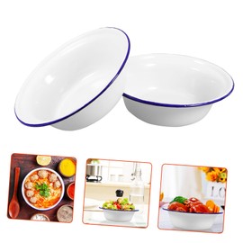 KALLORY 2pcs Enamel Dinner Plates, Enamel Soup Bowls Thickened Serving Dishes Round Dinner Dishes for Kitchen