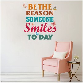 Be The Reason Someone Smiles Today Wall Decal,Colorful Butterflies Flying Decor Inspirational Quotes Wall Sticker, Motivational Words Positive Saying Vinyl Wallpaper Mural for School Office Home