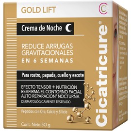 Cicatricure Crema Gold Lift Noche – Resultados en 6 Semanas, Antiarrugas con Péptidos y Oro, Reafirma y Redefine el Contorno Facial, con Calcio y Silicio para Mayor Elasticidad, Tarro de 50 g