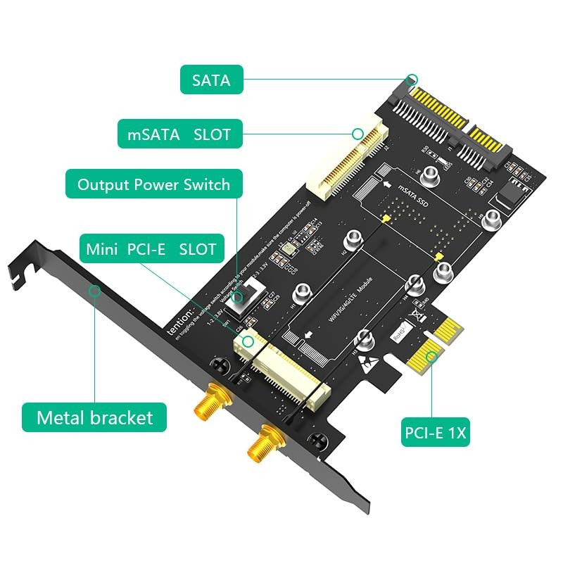 2 en 1 Combo Mini PCI-E a PCI-E 1x y